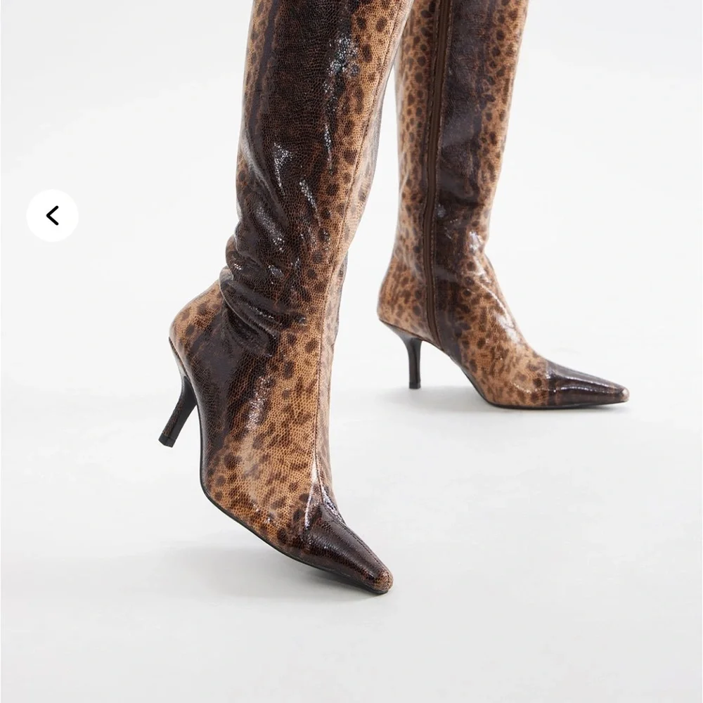 Leopard Print Knee-High Boots - Picture 1 of 6